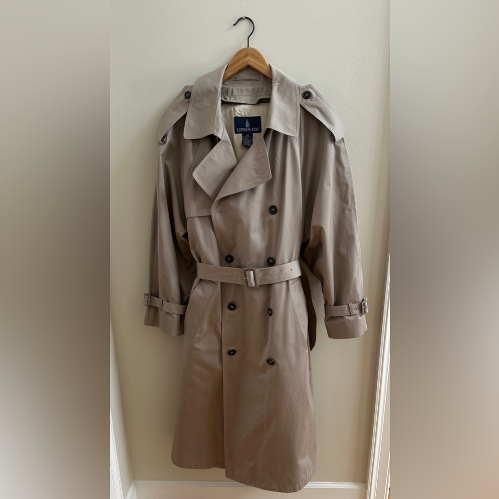 Vintage 1980s London Fog Trench Coat Men 42R Double Breasted, Removable Liner